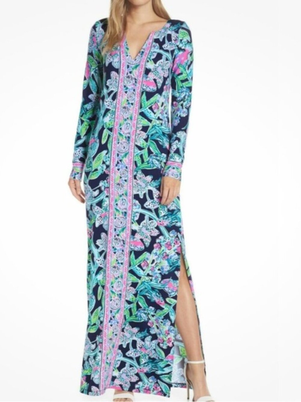 Lilly Pulitzer SMALL FAYE MAXI DRESS Bright Navy Sway This Way Women's
